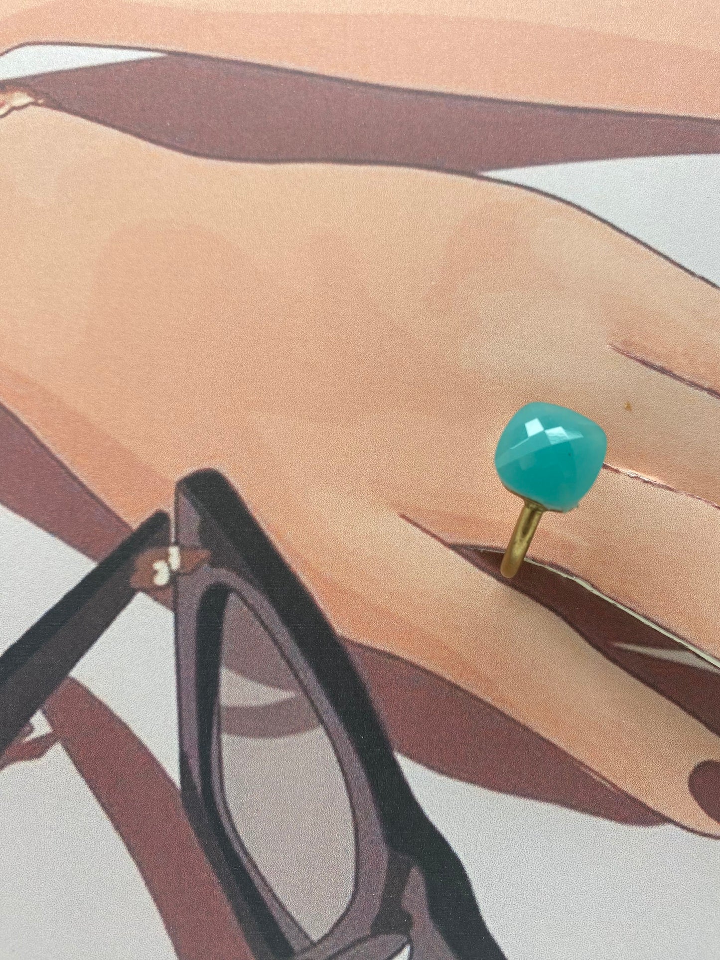 Anillo cubo aguamarina