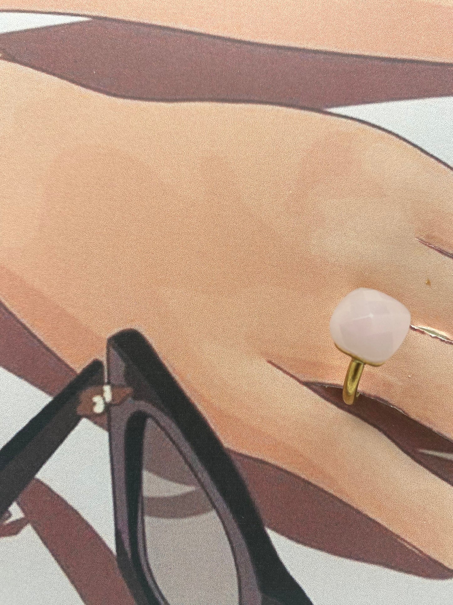 Anillo cubo cuarzo rosa