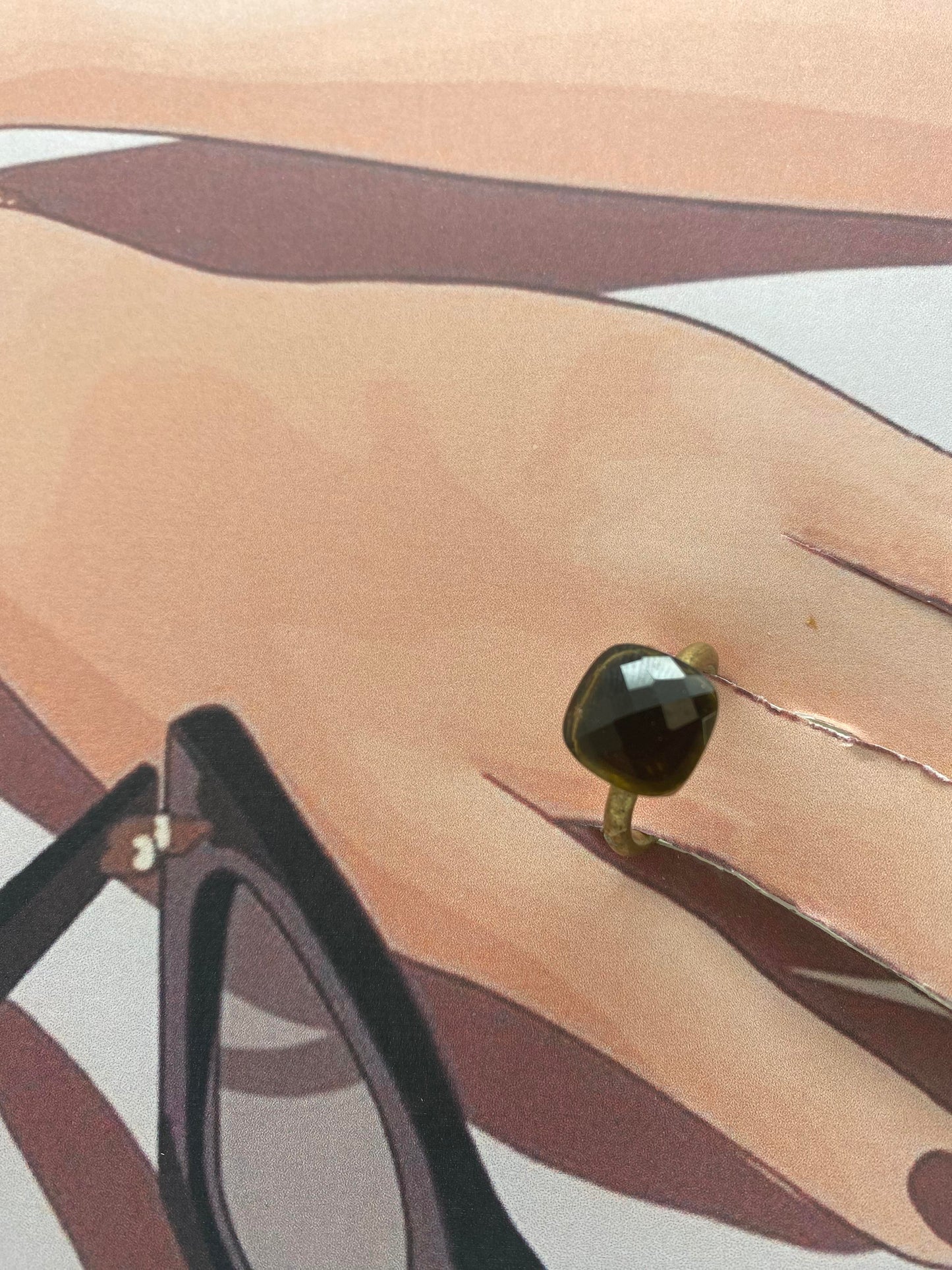 Anillo cubo cuarzo fumé