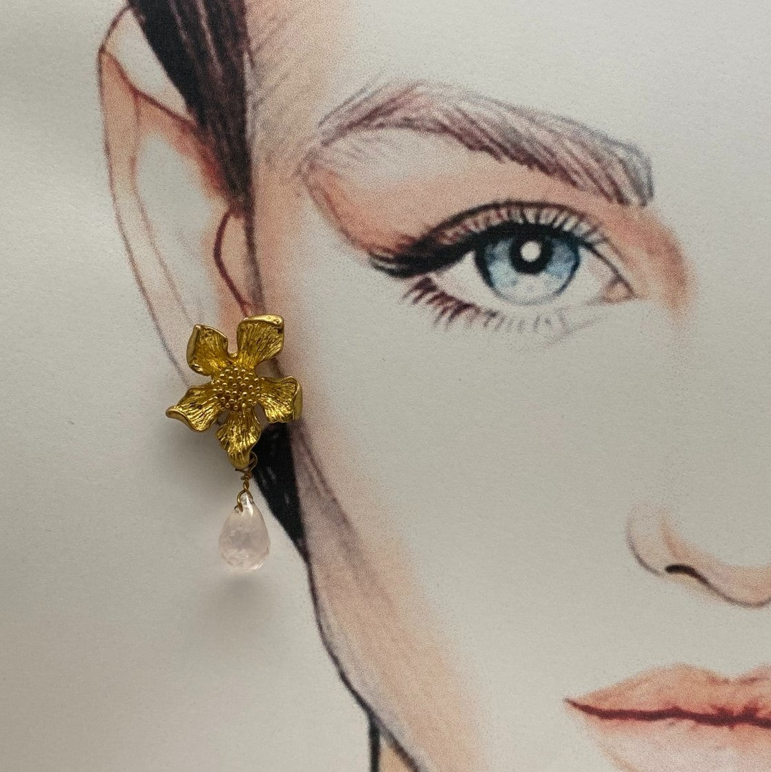 Pendientes flor/cuarzo rosa
