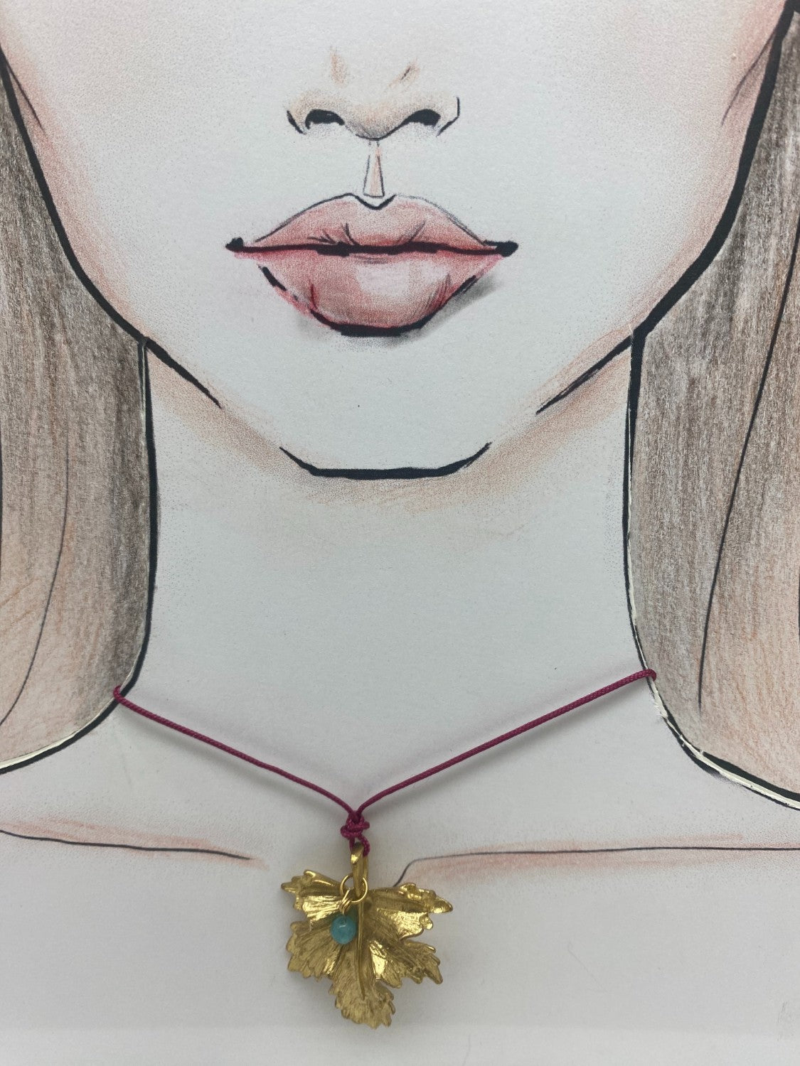 Collar hoja de parra y aguamarina