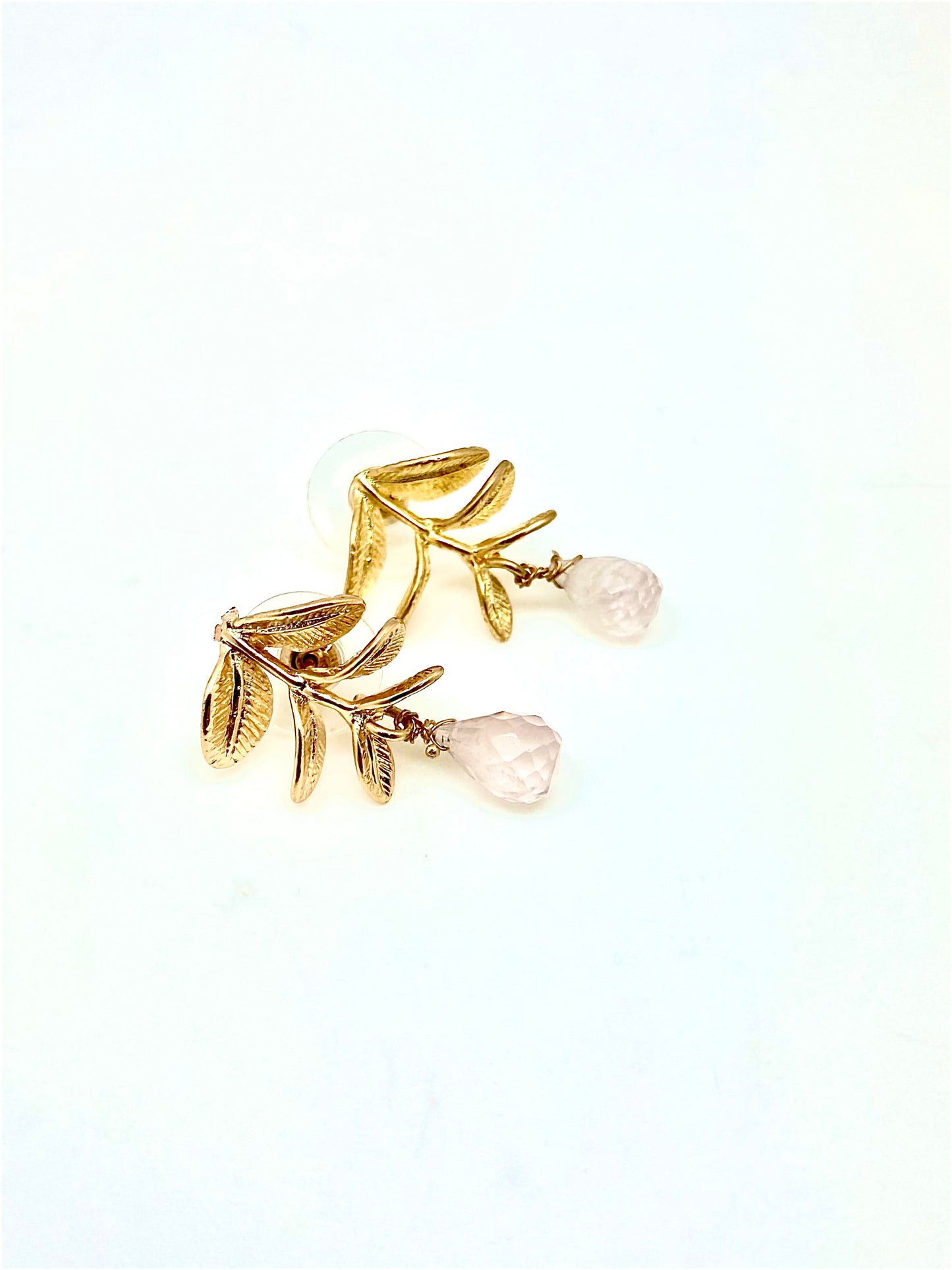 Pendientes hojas/cuarzo rosa
