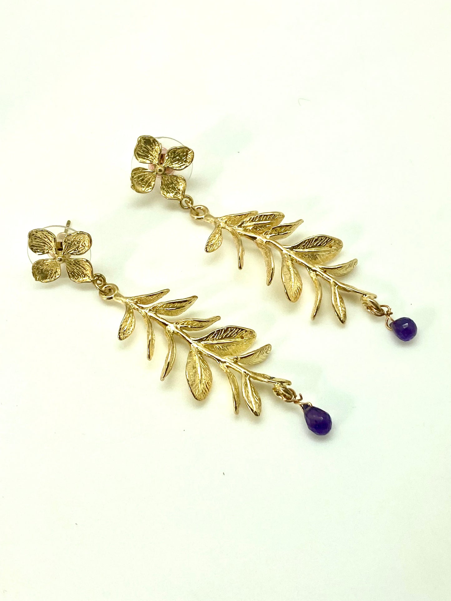 Pendientes largos hojas/amatista
