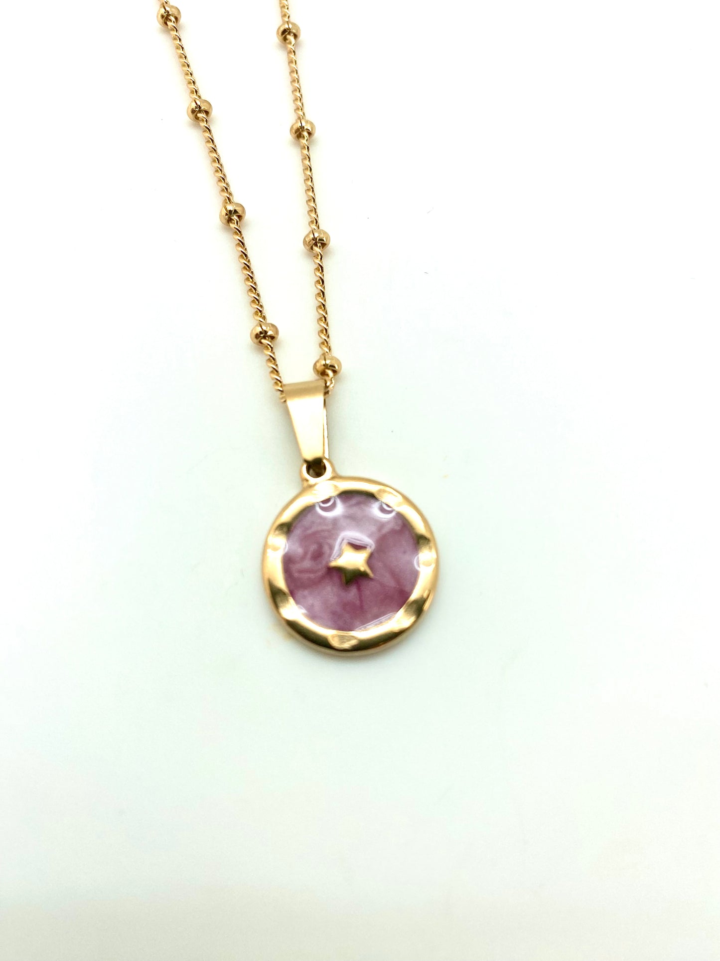 Cadena medalla estrella rosa