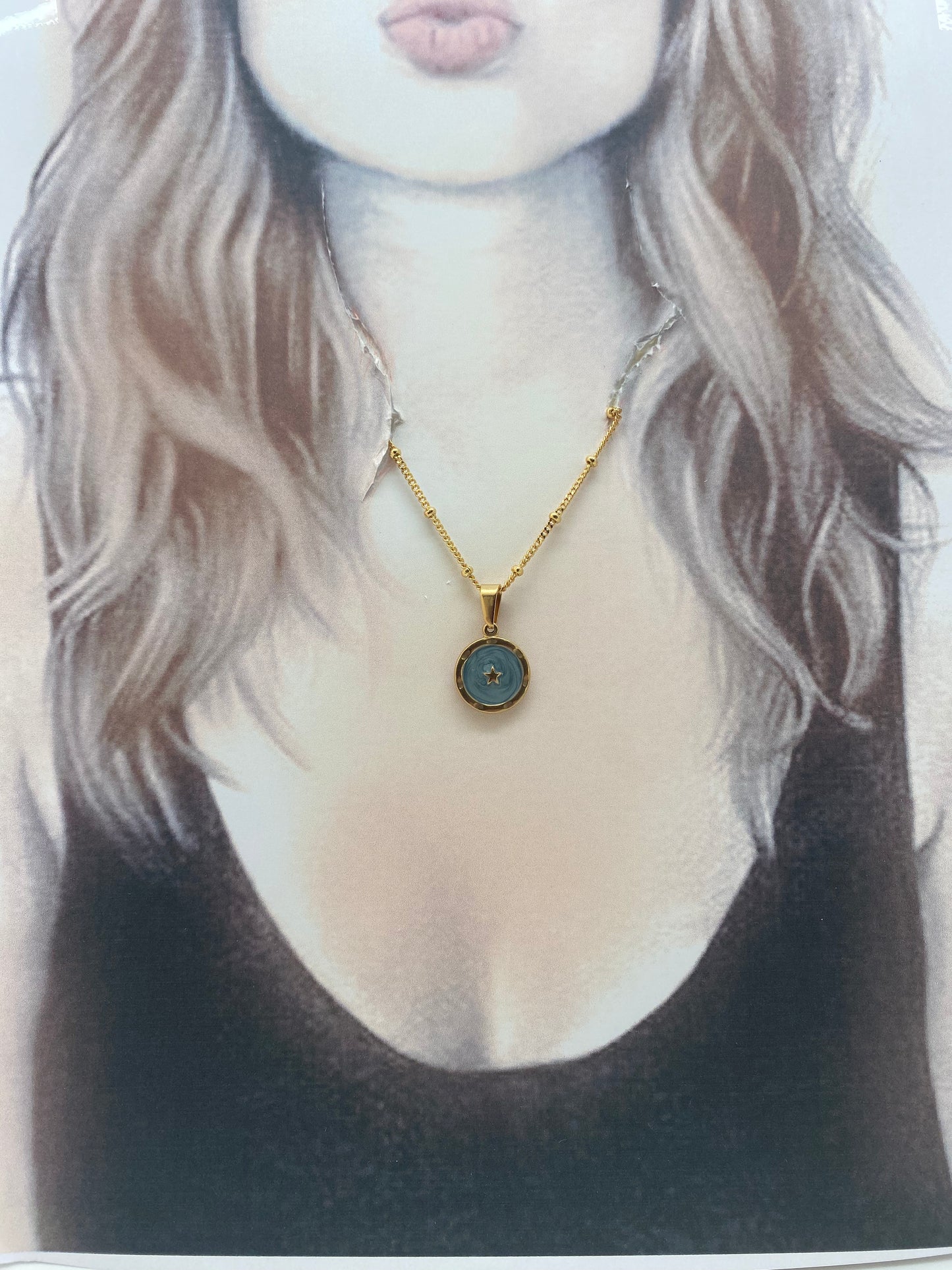 Cadena medalla estrella azul