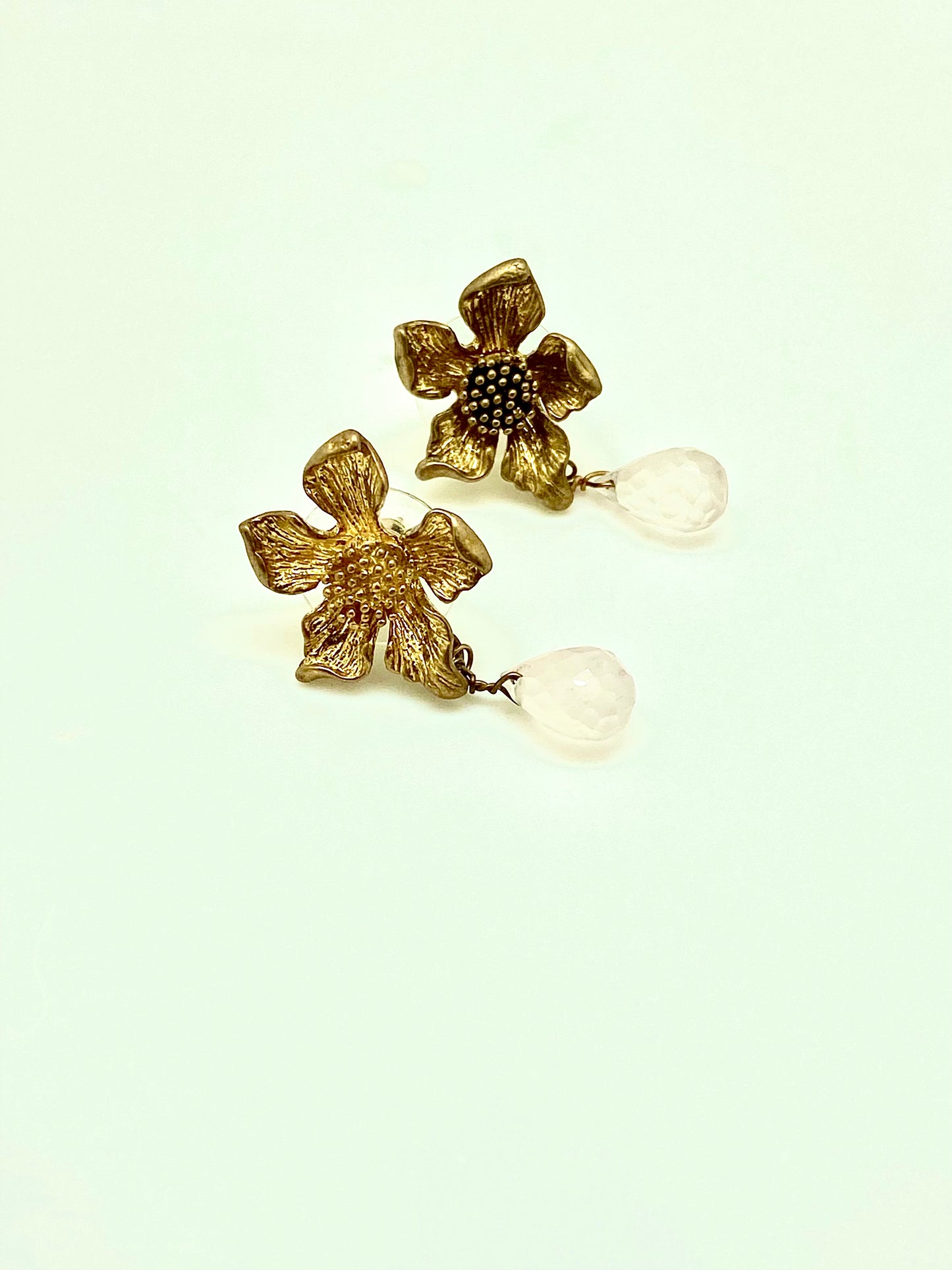 Pendientes flor/cuarzo rosa