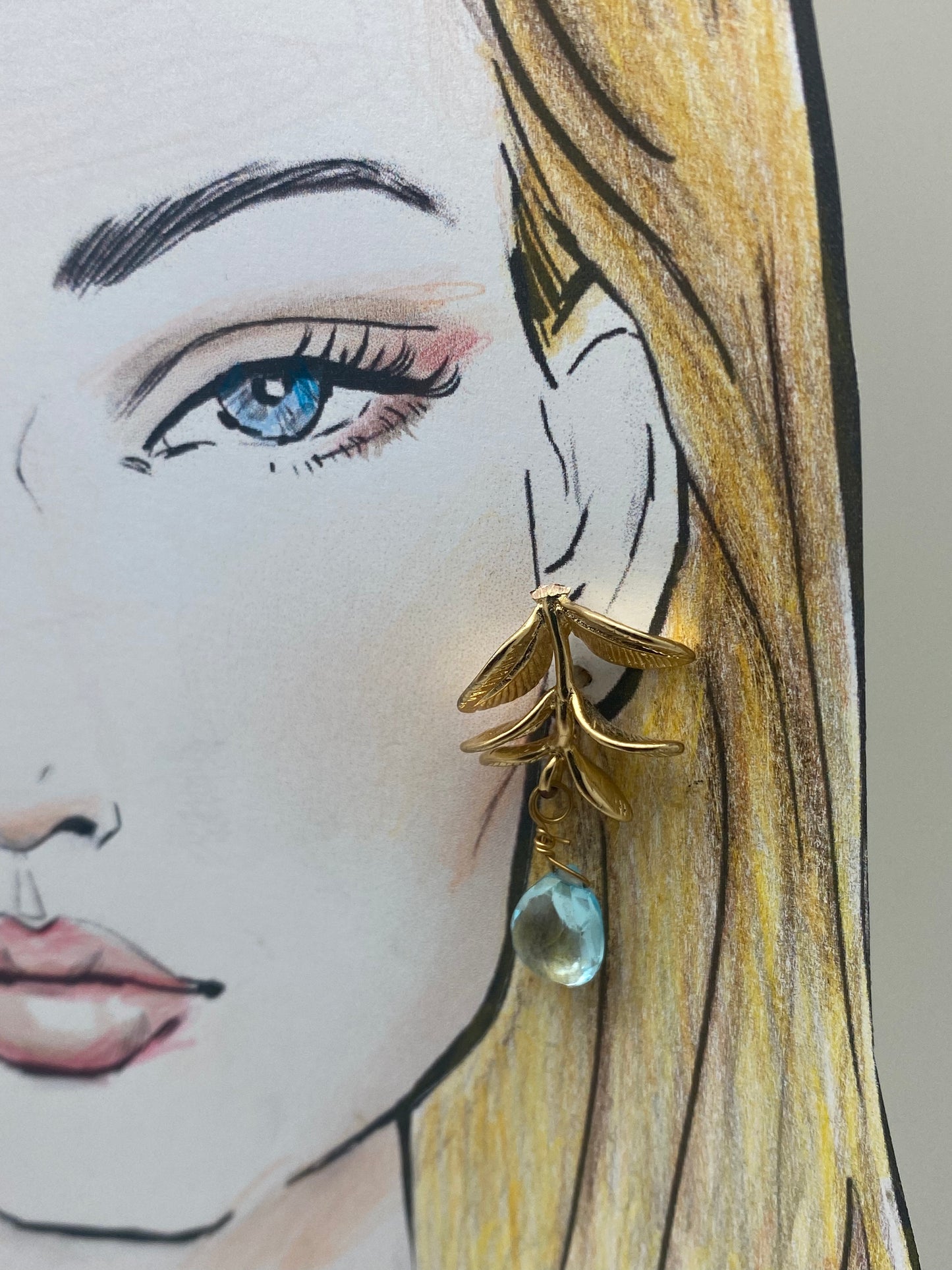 Pendientes hojas/aguamarina