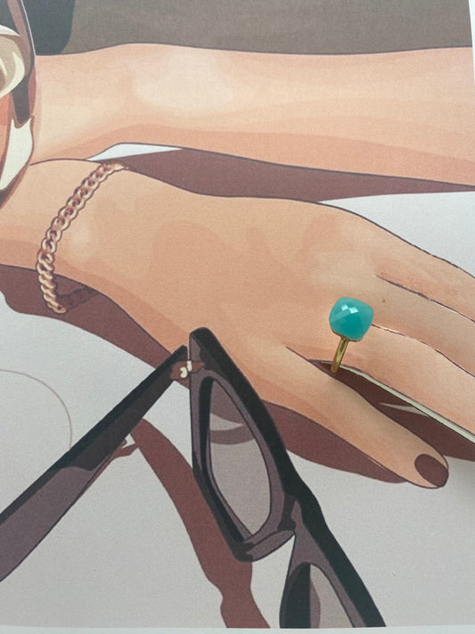 Anillo cubo aguamarina